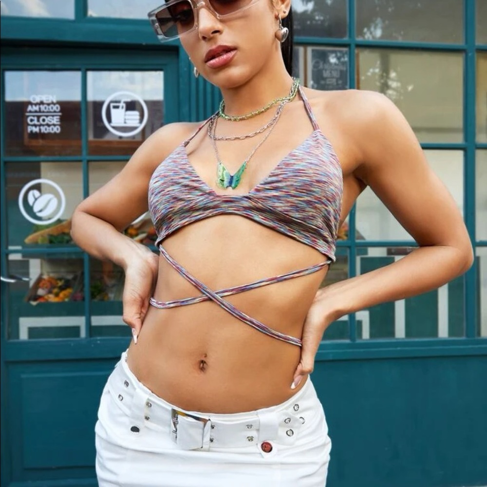 Space Dye Tie Back Halter Top